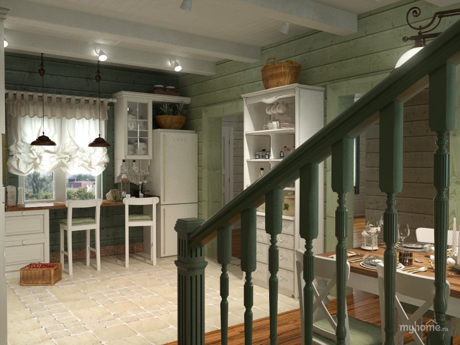 Кухни гостиные с лестницей в стиле Прованс